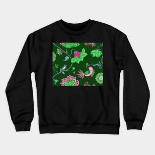 Exotic chintz with bird - green/pink Crewneck Sweatshirt